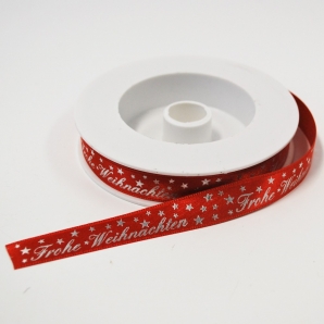 Weihnachtsband - Frohe Weihnachten - rot 15mm15m
